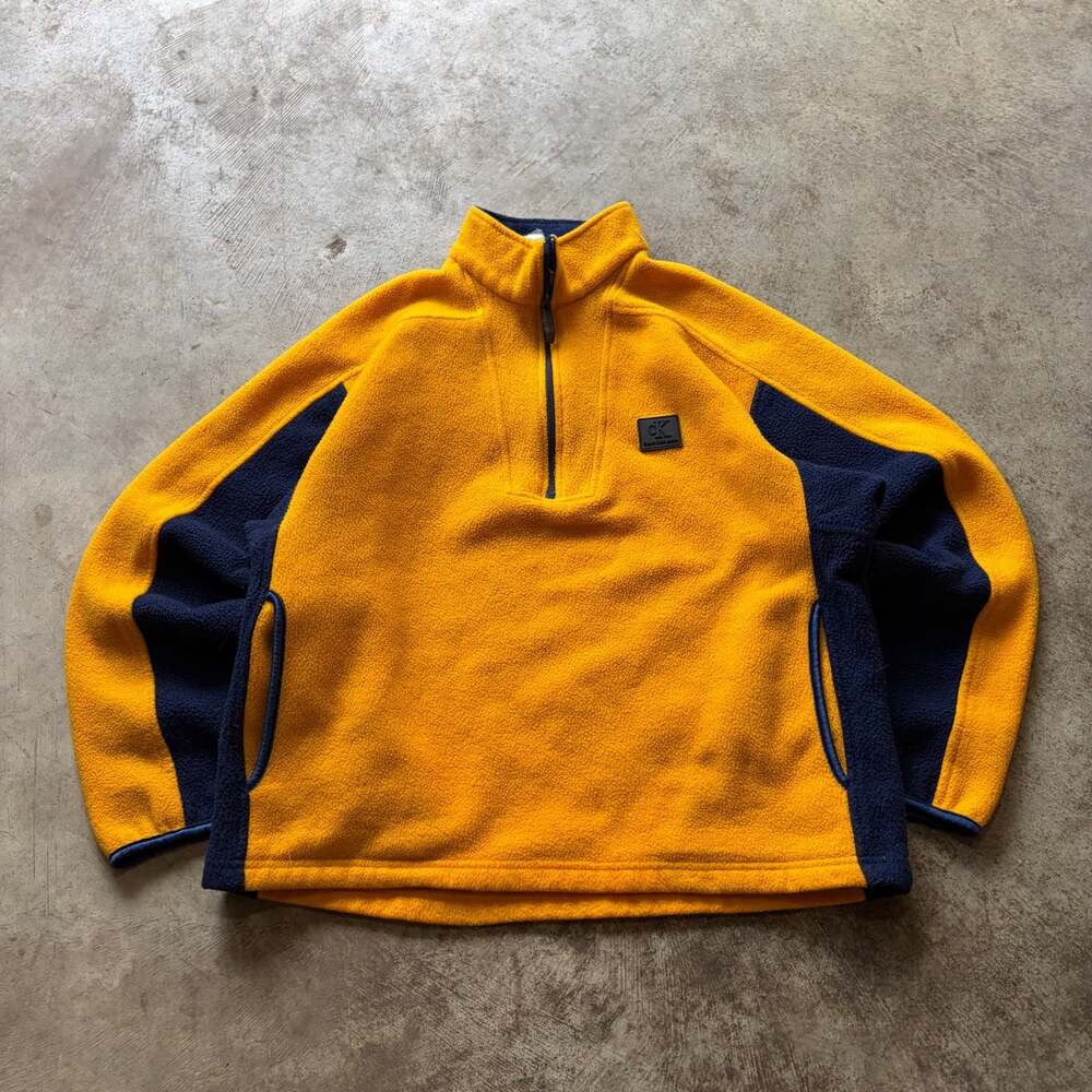 Vintage Calvin Klein Jeans Colorblock Yellow Navy Blue Quarter Zip Pullover